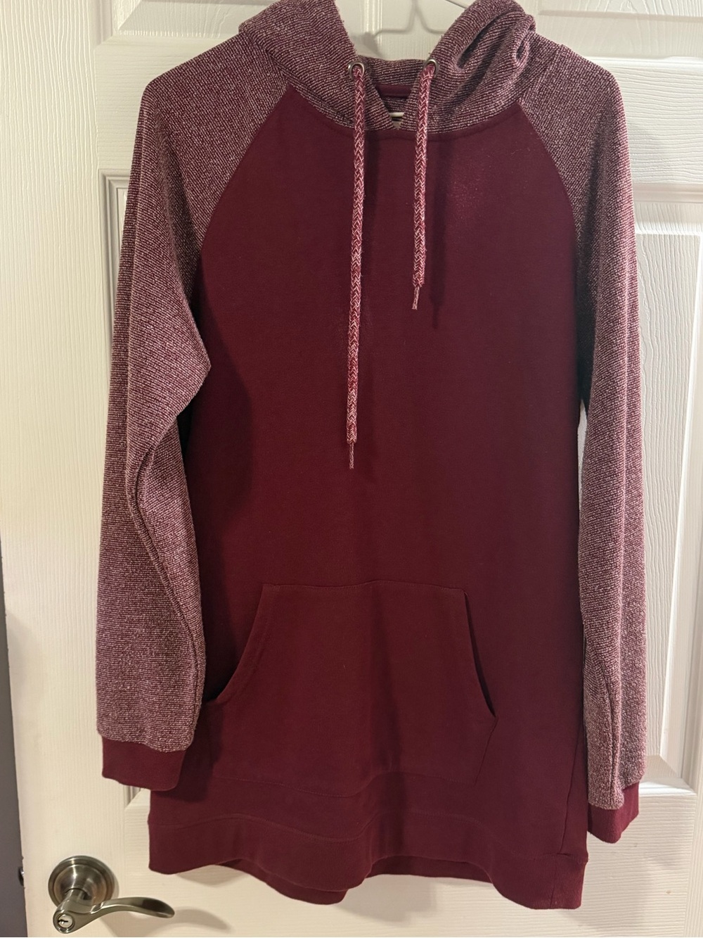 Maroon Hoodie Sweatshirt with Heathered Sleeves